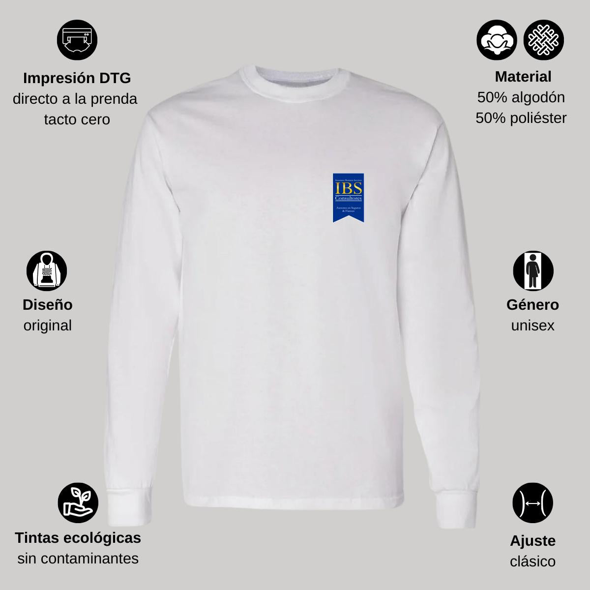 Playera Manga Larga Algodón Blanco Escudo
