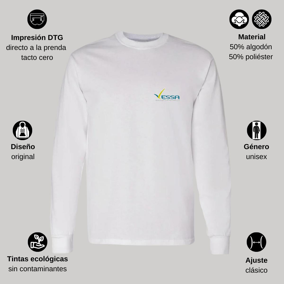Playera Manga Larga Algodón Blanco Escudo