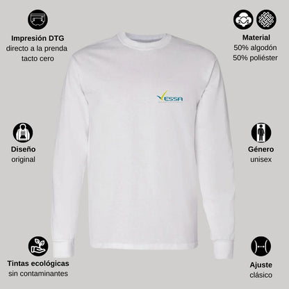 Playera Manga Larga Algodón Blanco Escudo