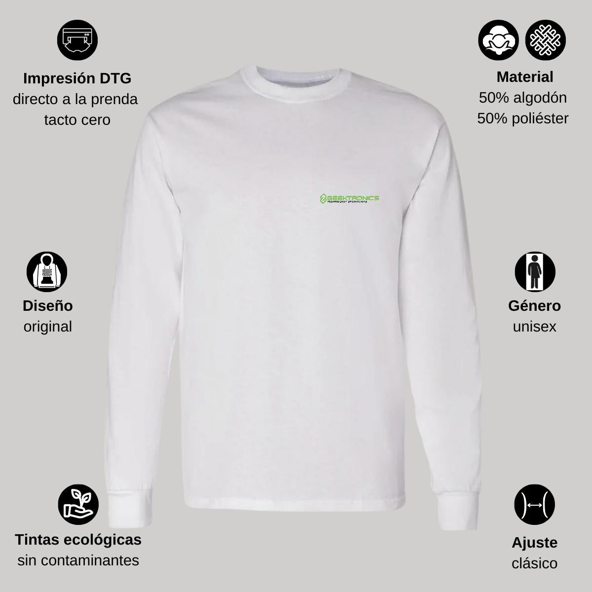 Playera Manga Larga Algodón Blanco Escudo