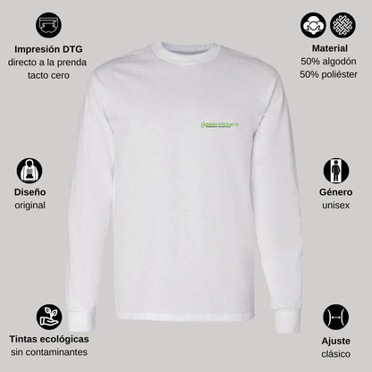 Playera Manga Larga Algodón Blanco Escudo