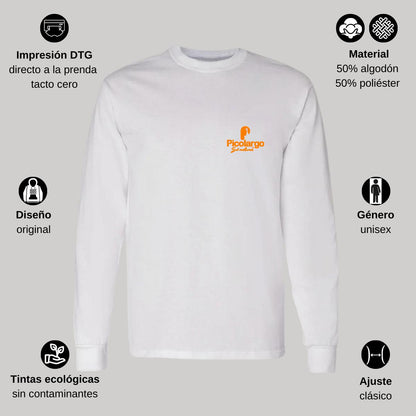 Playera Manga Larga Algodón Blanco Escudo