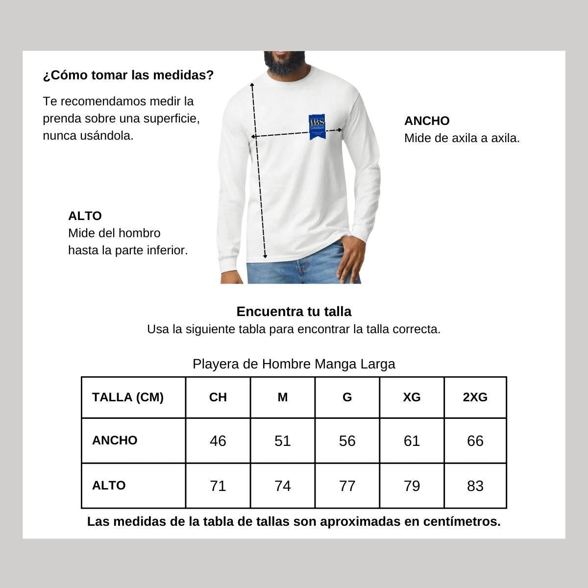 Playera Manga Larga Algodón Blanco Escudo