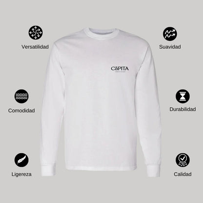 Playera Manga Larga Algodón Blanco Escudo