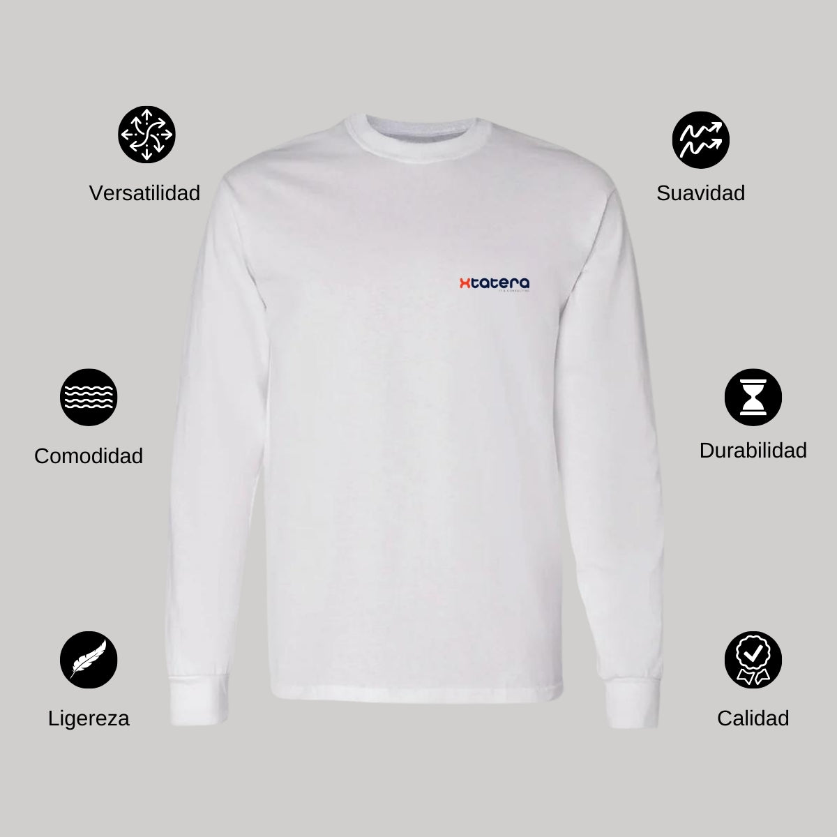 Playera Manga Larga Algodón Blanco Escudo