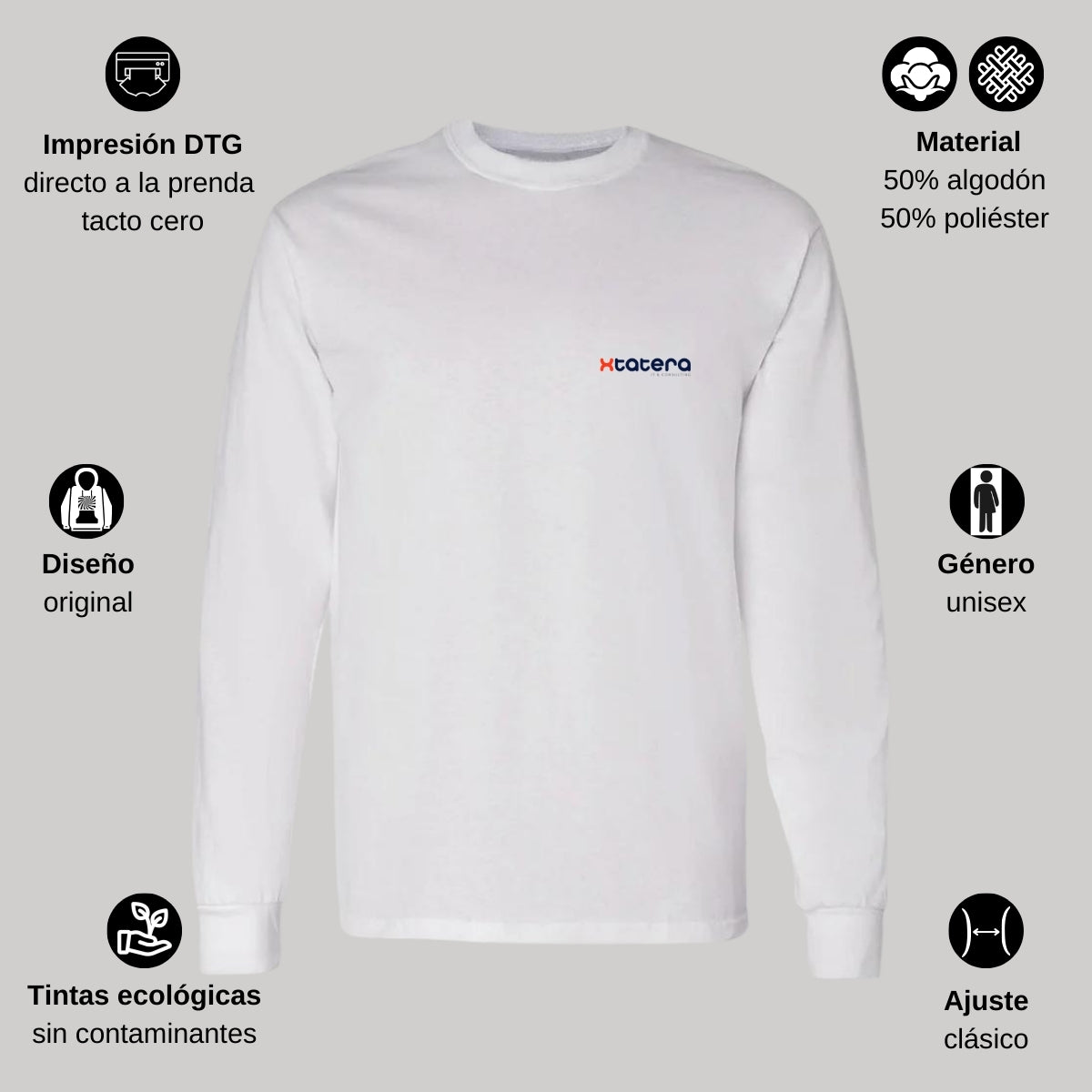 Playera Manga Larga Algodón Blanco Escudo