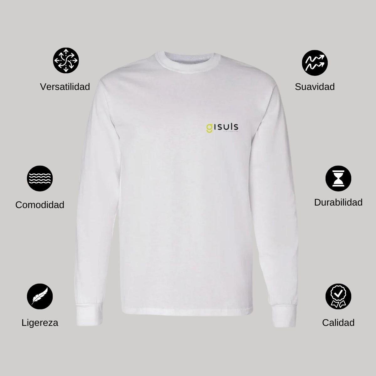Playera Manga Larga Algodón Blanco Escudo