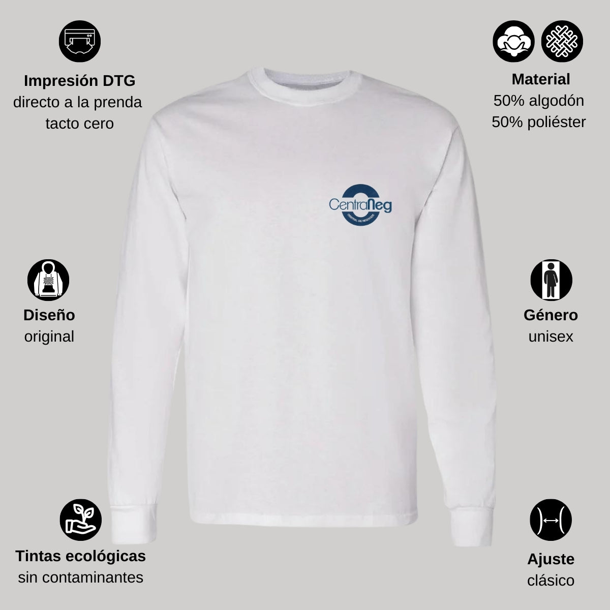 Playera Manga Larga Algodón Blanco Escudo