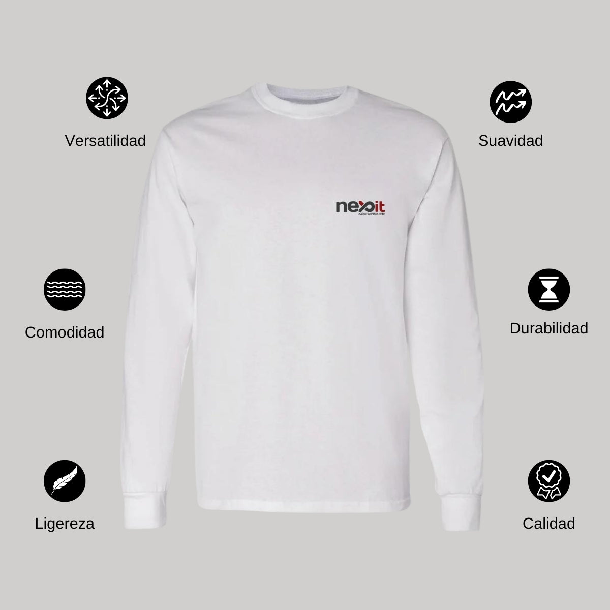 Playera Manga Larga Algodón Blanco Escudo