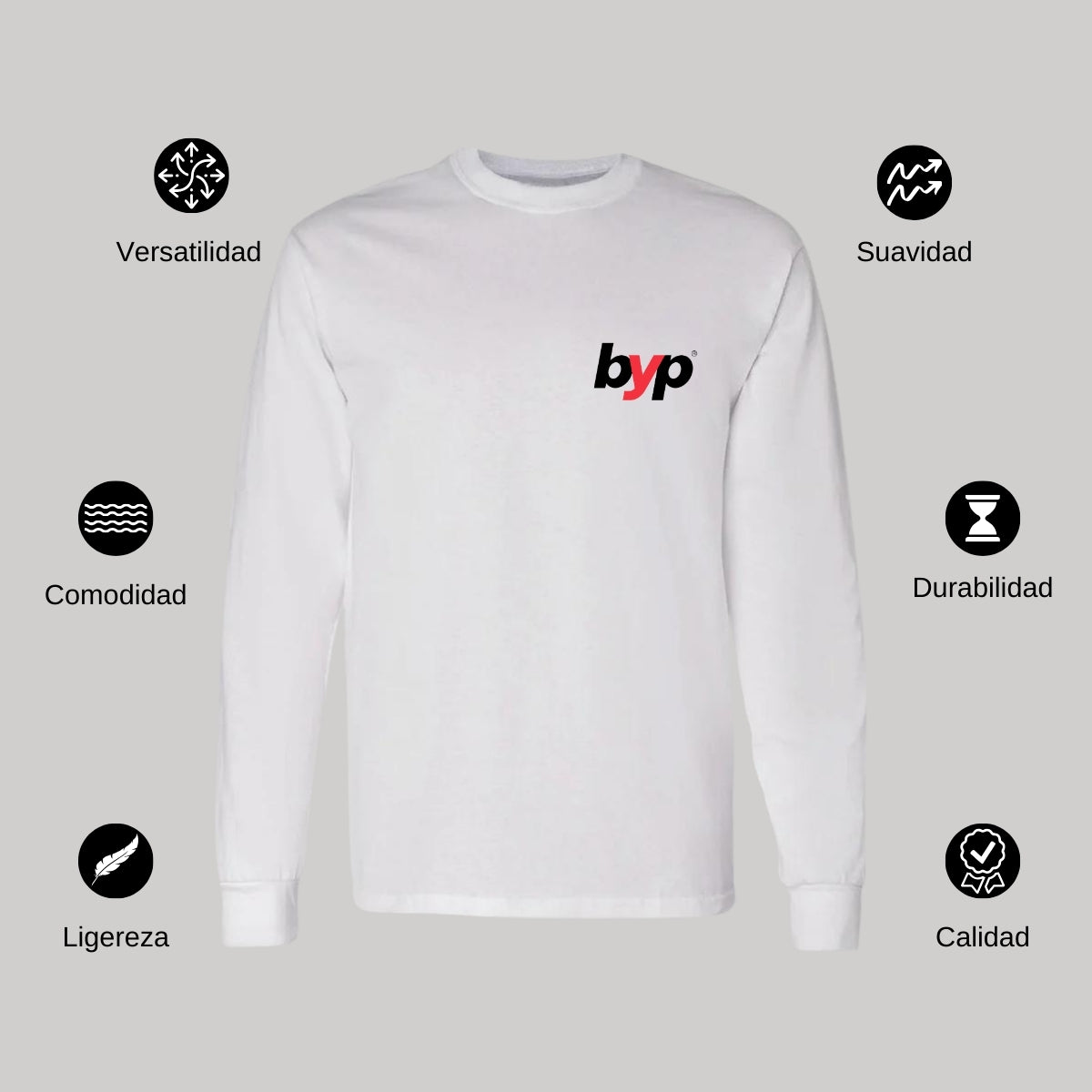 Playera Manga Larga Algodón Blanco Escudo