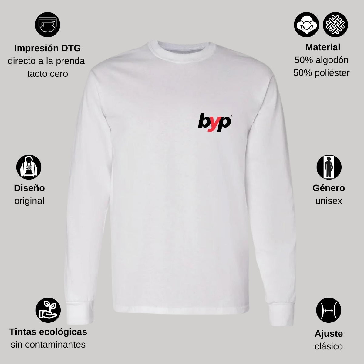 Playera Manga Larga Algodón Blanco Escudo