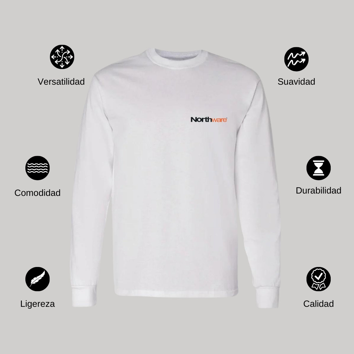 Playera Manga Larga Algodón Blanco Escudo