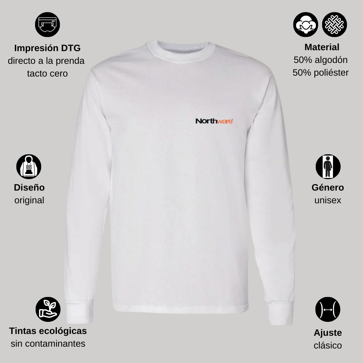 Playera Manga Larga Algodón Blanco Escudo
