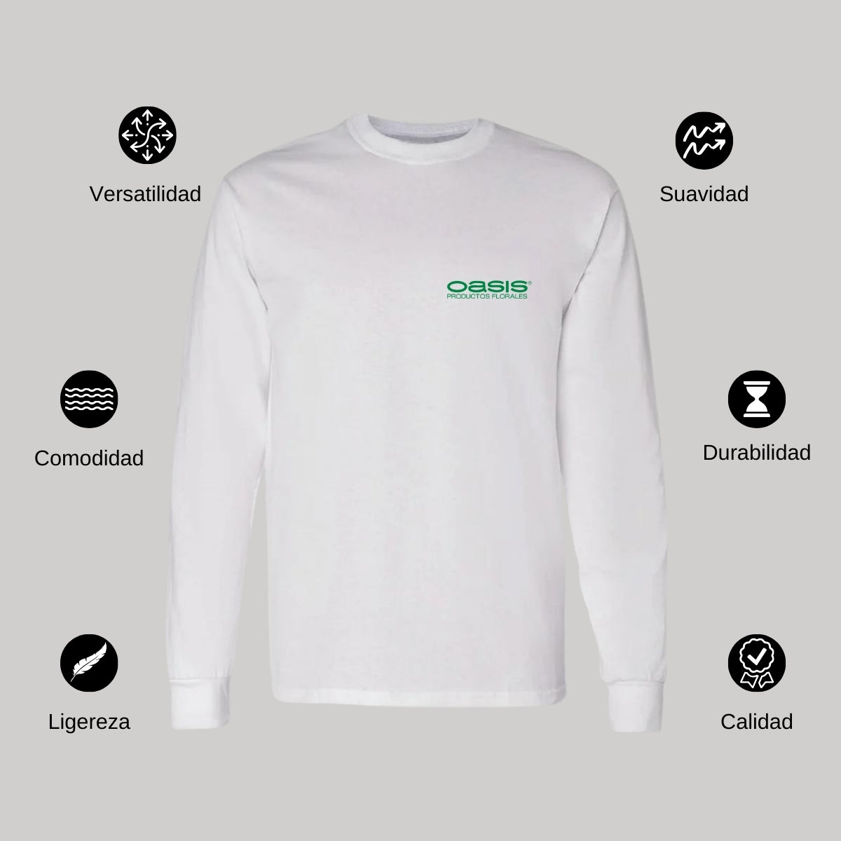 Playera Manga Larga Algodón Blanco Escudo