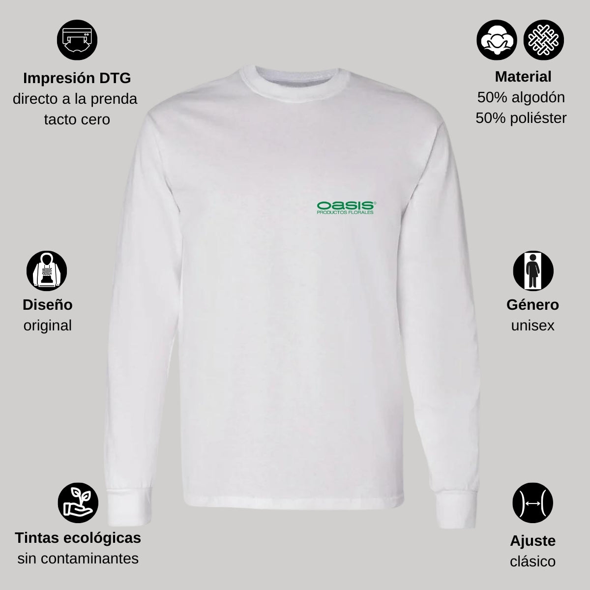 Playera Manga Larga Algodón Blanco Escudo