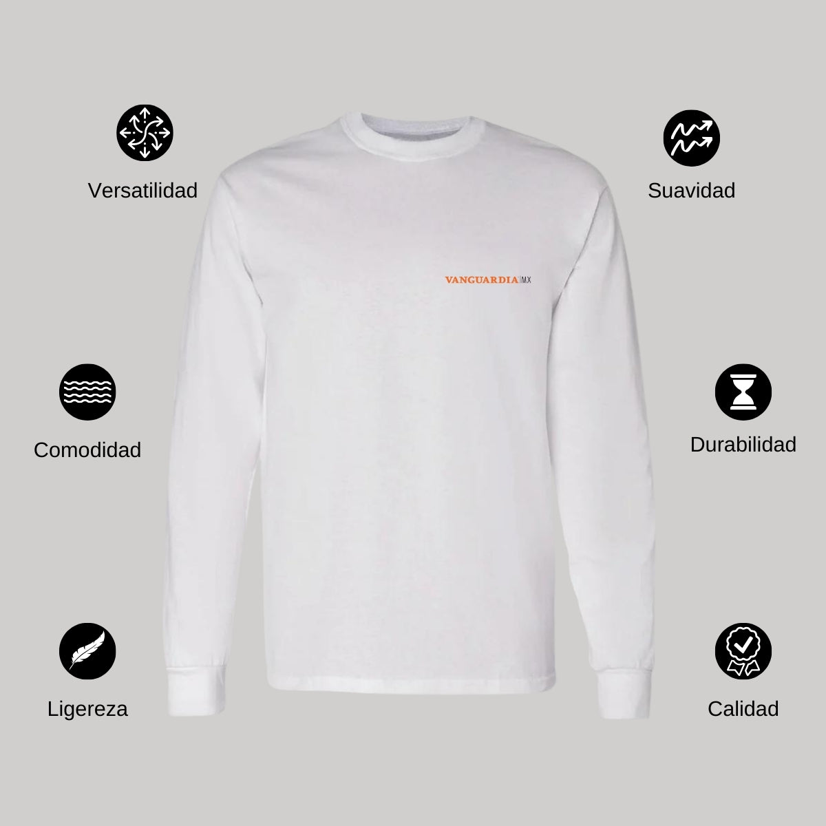 Playera Manga Larga Algodón Blanco Escudo