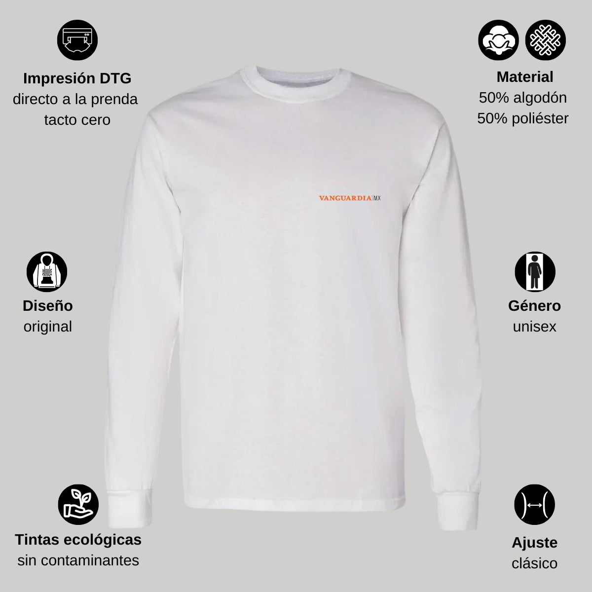 Playera Manga Larga Algodón Blanco Escudo