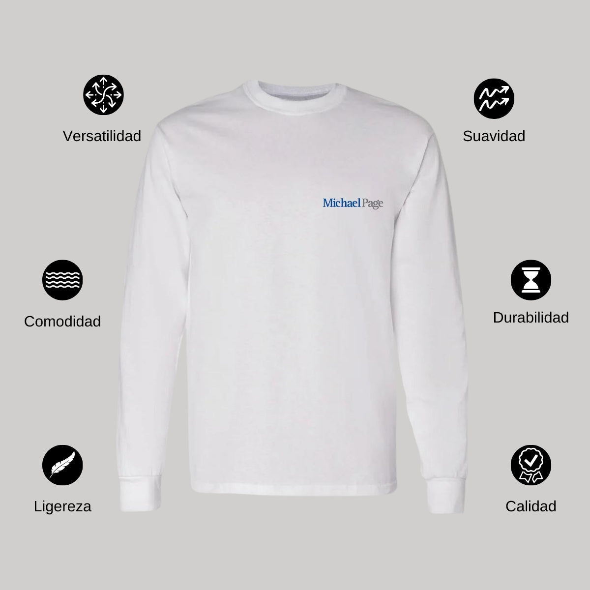 Playera Manga Larga Algodón Blanco Escudo