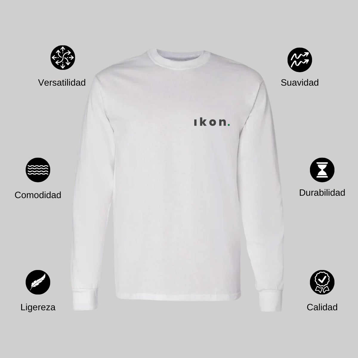 Playera Manga Larga Algodón Blanco Escudo
