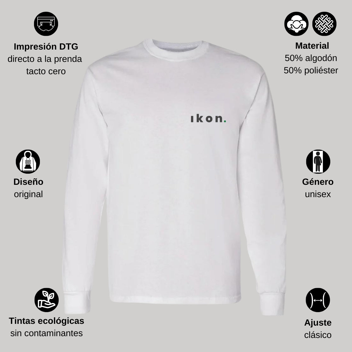 Playera Manga Larga Algodón Blanco Escudo