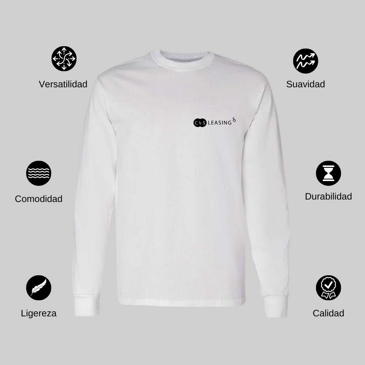 Playera Manga Larga Algodón Blanco Escudo