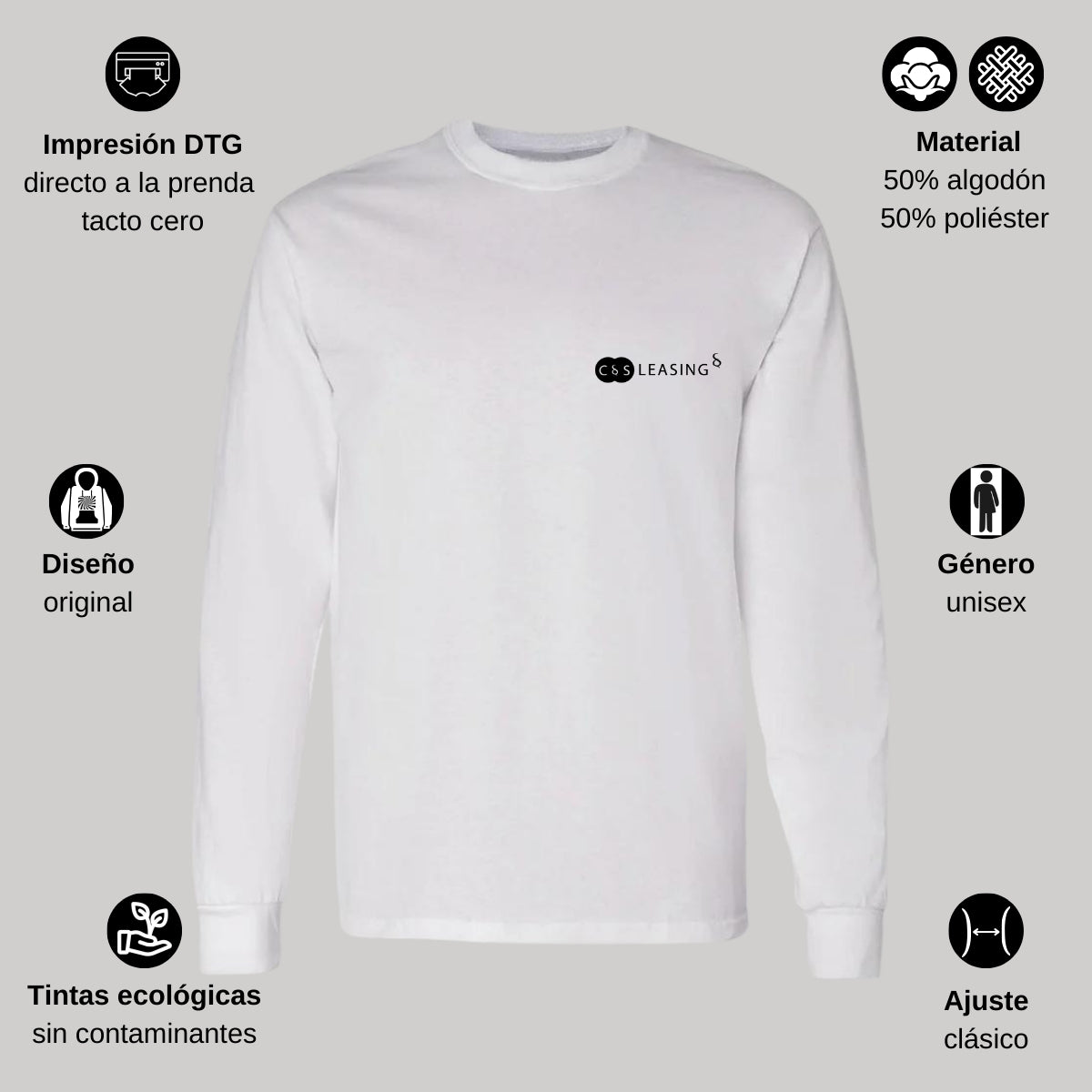 Playera Manga Larga Algodón Blanco Escudo