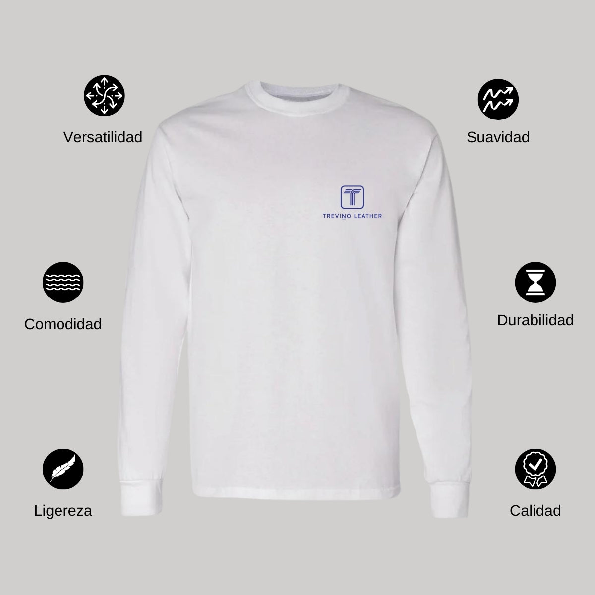 Playera Manga Larga Algodón Blanco Escudo