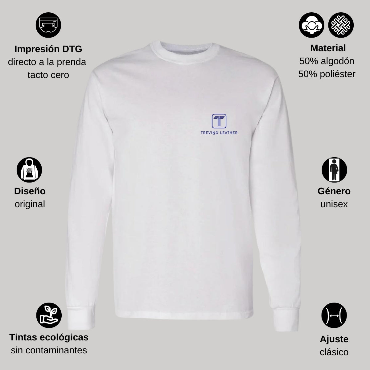 Playera Manga Larga Algodón Blanco Escudo