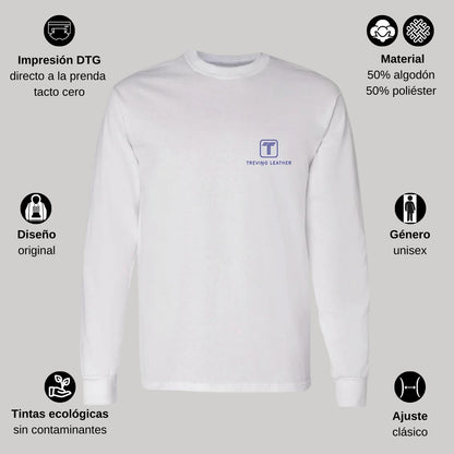 Playera Manga Larga Algodón Blanco Escudo