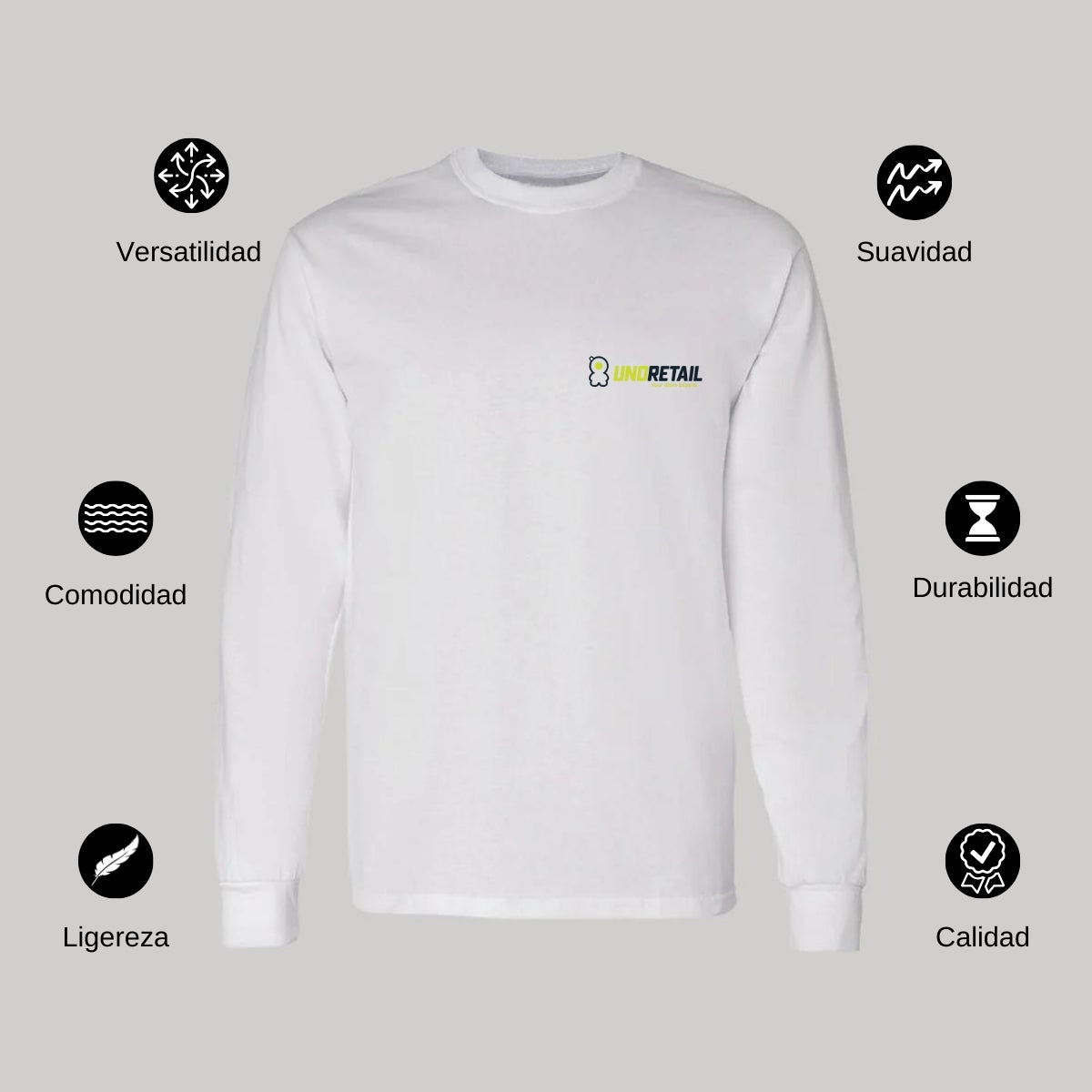 Playera Manga Larga Algodón Blanco Escudo