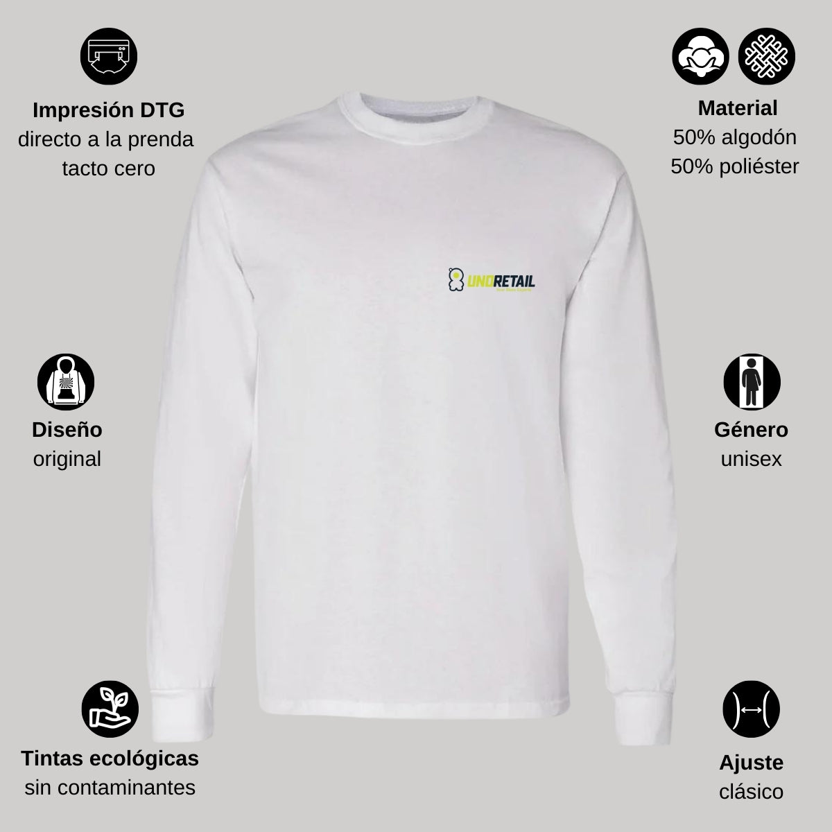 Playera Manga Larga Algodón Blanco Escudo