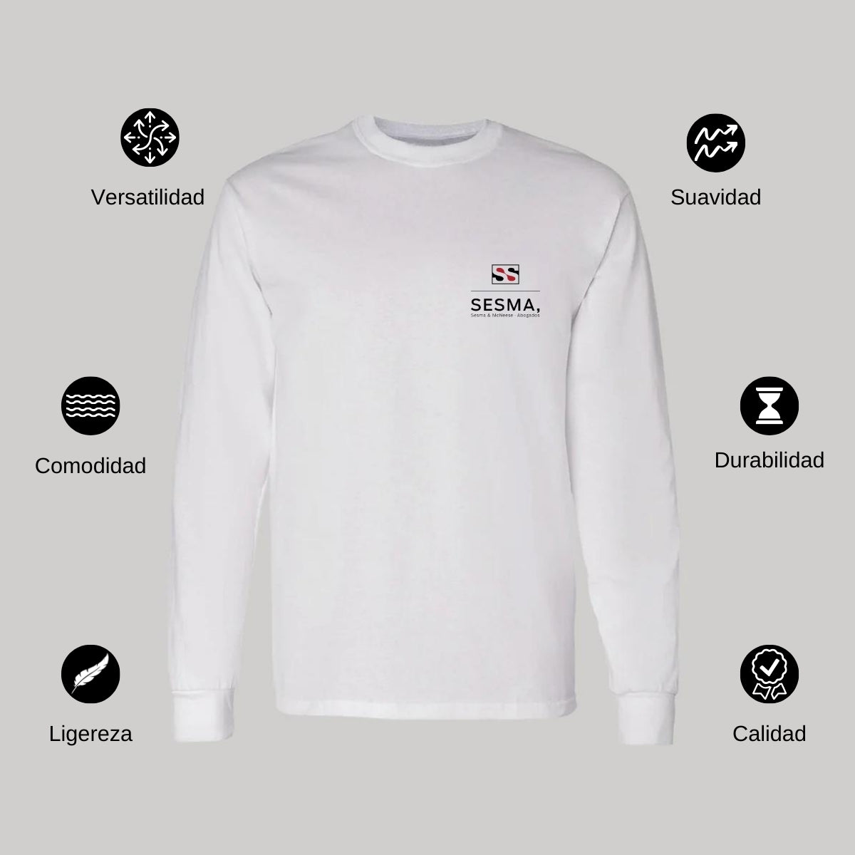 Playera Manga Larga Algodón Blanco Escudo