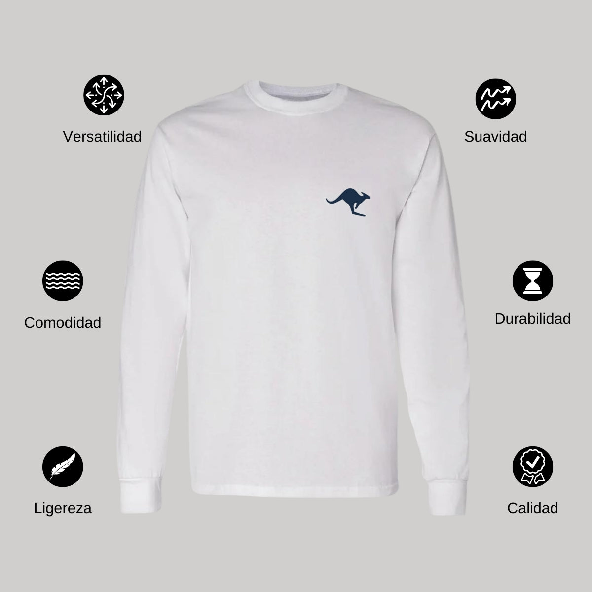 Playera Manga Larga Algodón Blanco Escudo