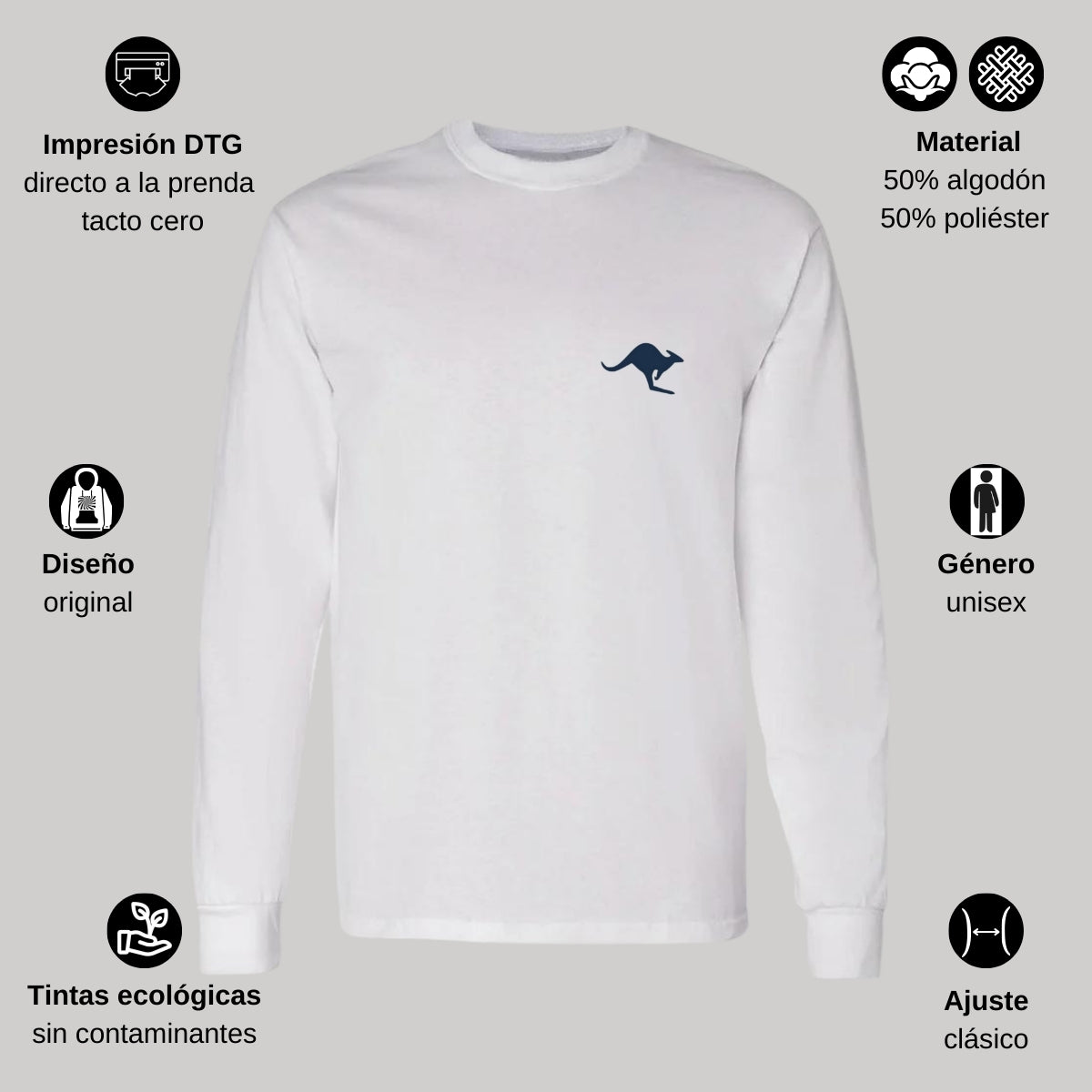 Playera Manga Larga Algodón Blanco Escudo