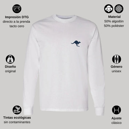 Playera Manga Larga Algodón Blanco Escudo