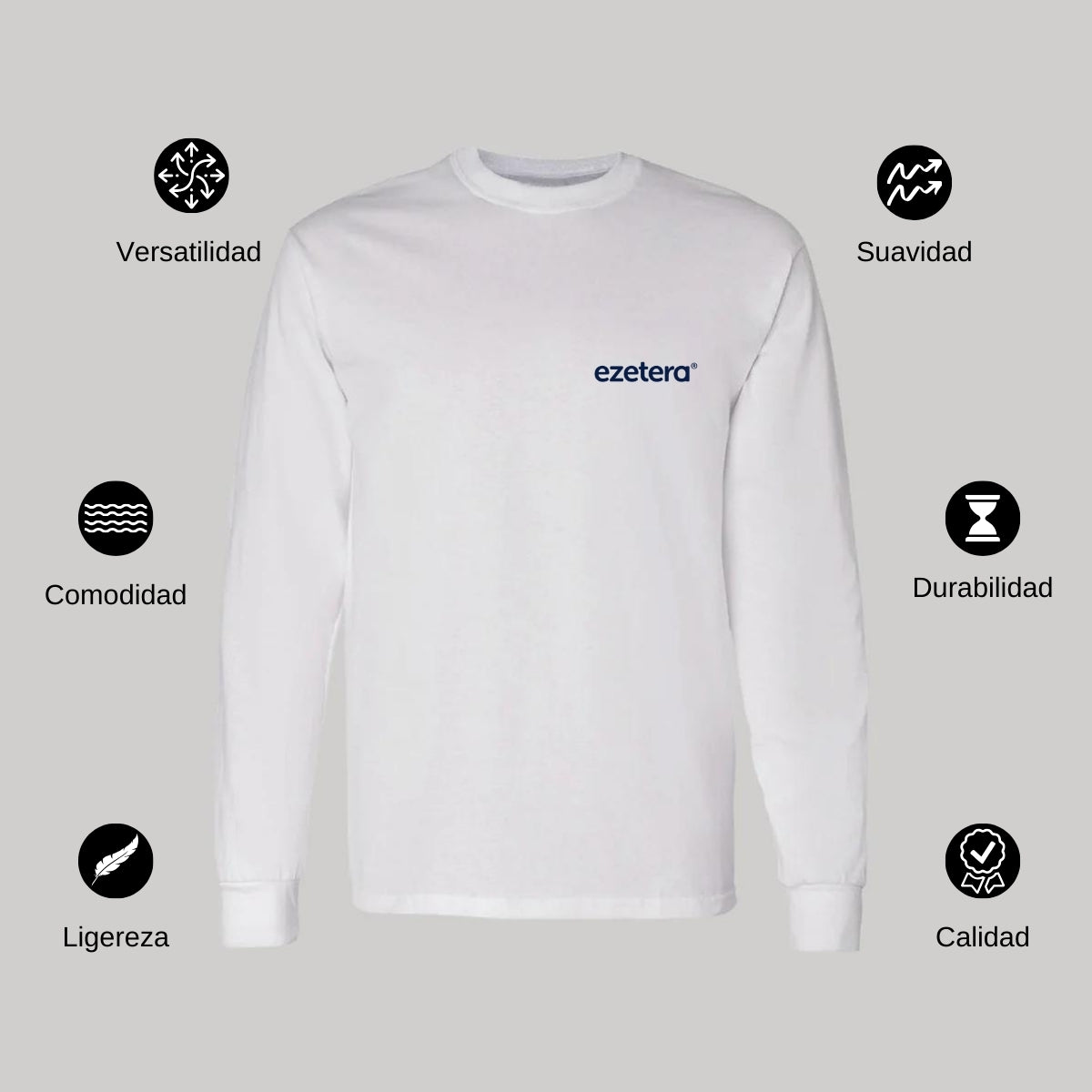 Playera Manga Larga Algodón Blanco Escudo