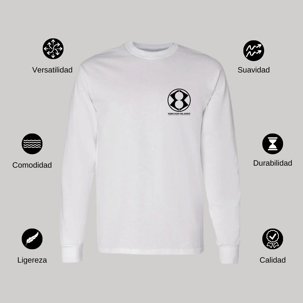 Playera Manga Larga Algodón Blanco Escudo