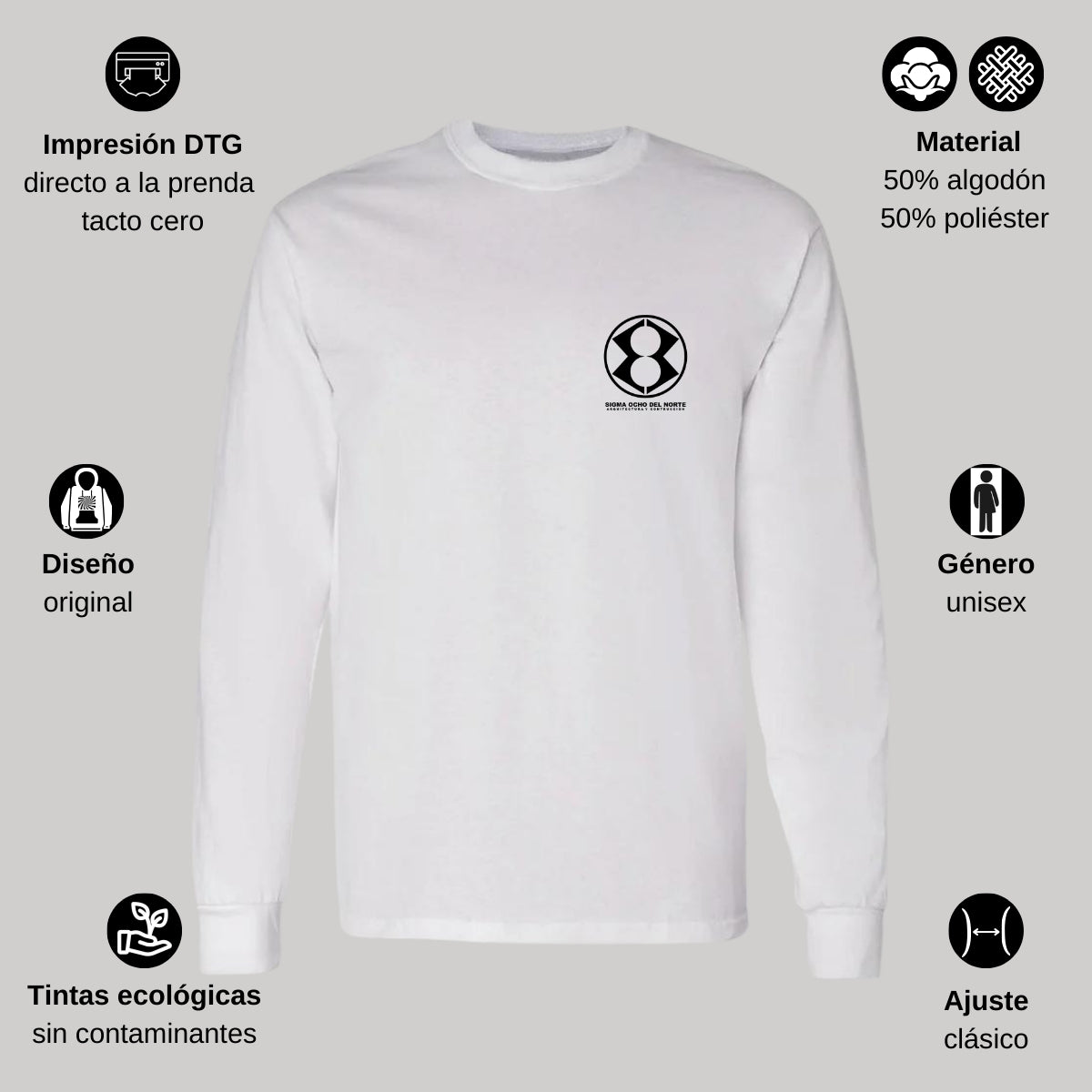 Playera Manga Larga Algodón Blanco Escudo