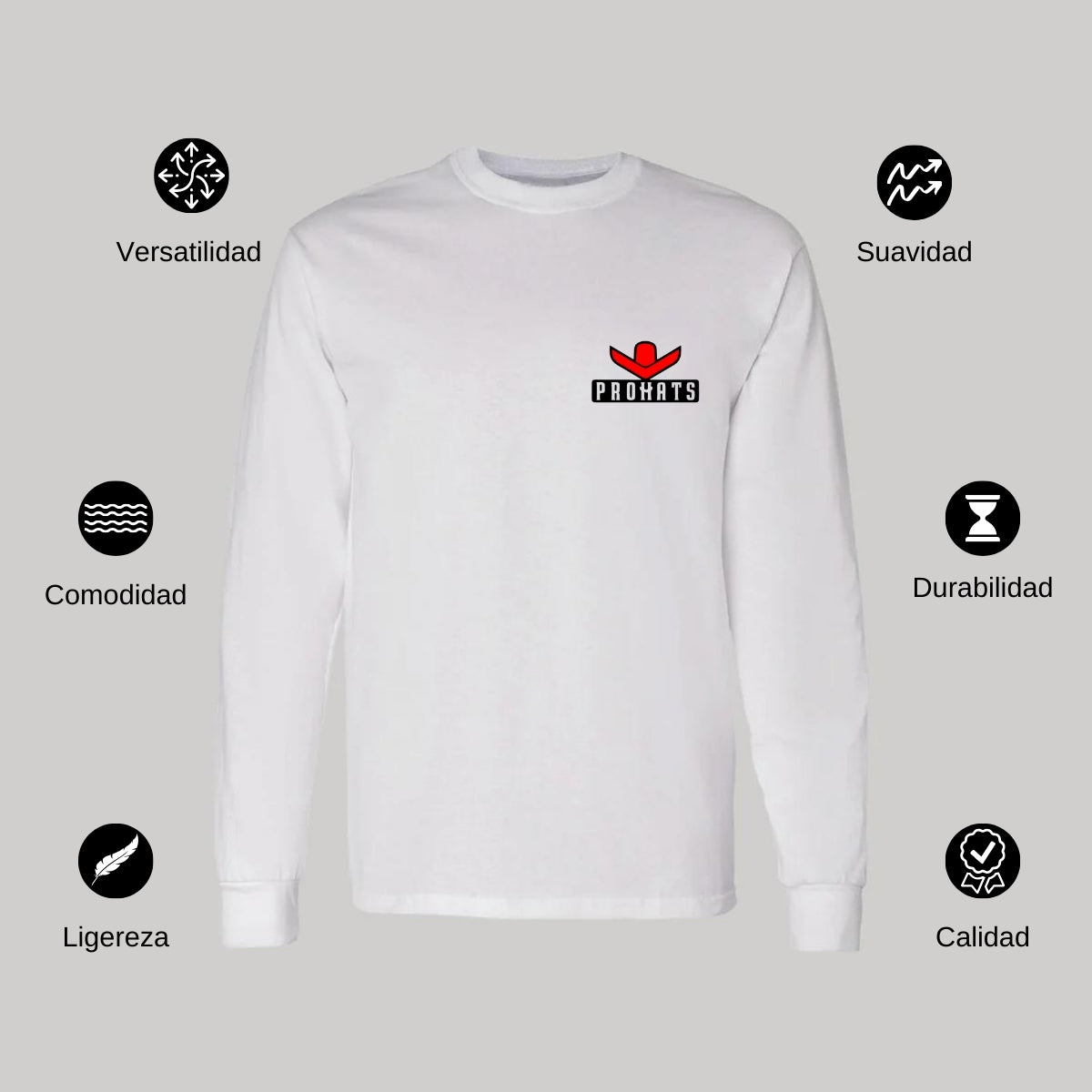 Playera Manga Larga Algodón Blanco Escudo