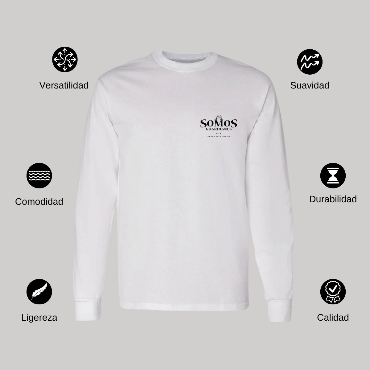 Playera Manga Larga Algodón Blanco Escudo