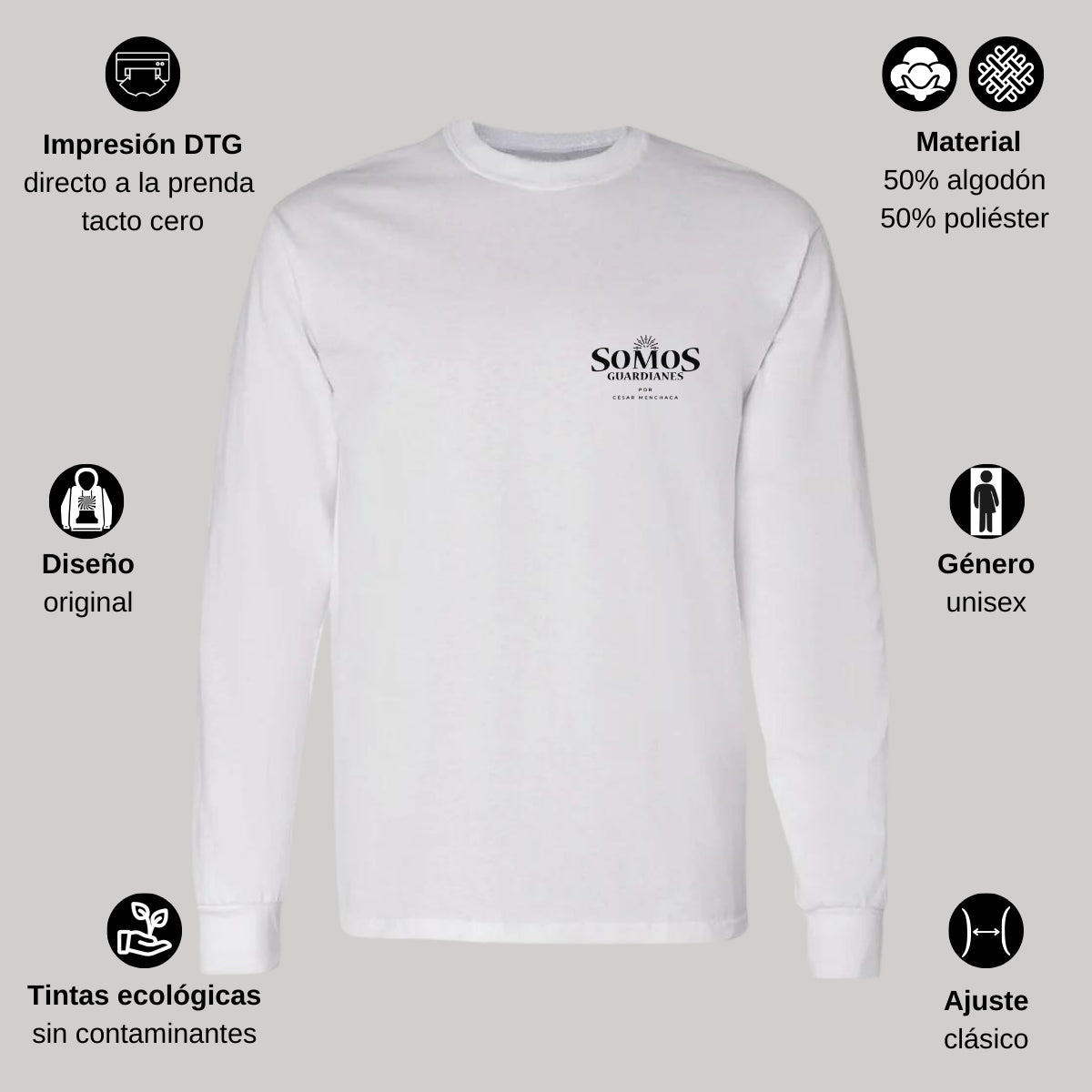 Playera Manga Larga Algodón Blanco Escudo
