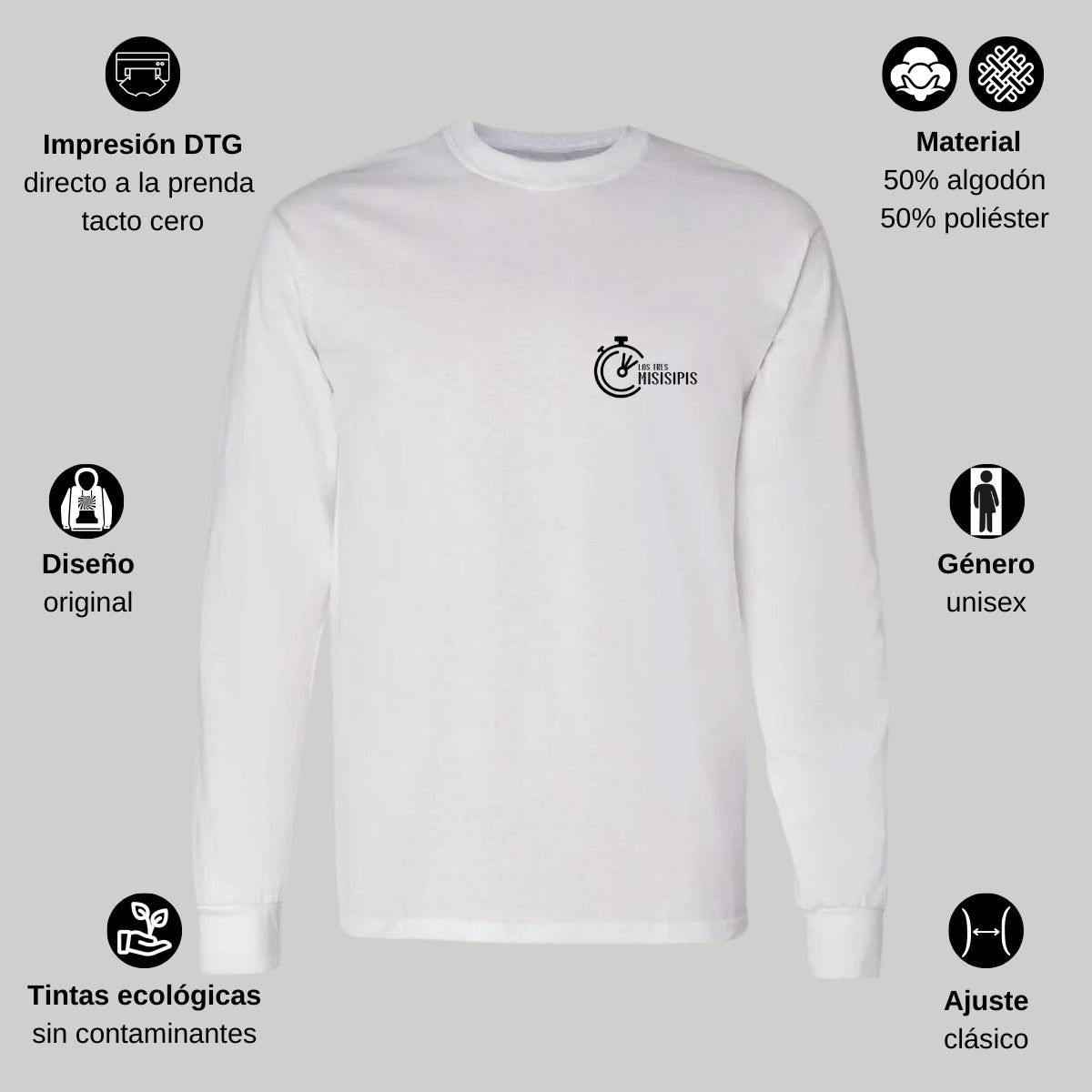 Playera Manga Larga Algodón Blanco Escudo