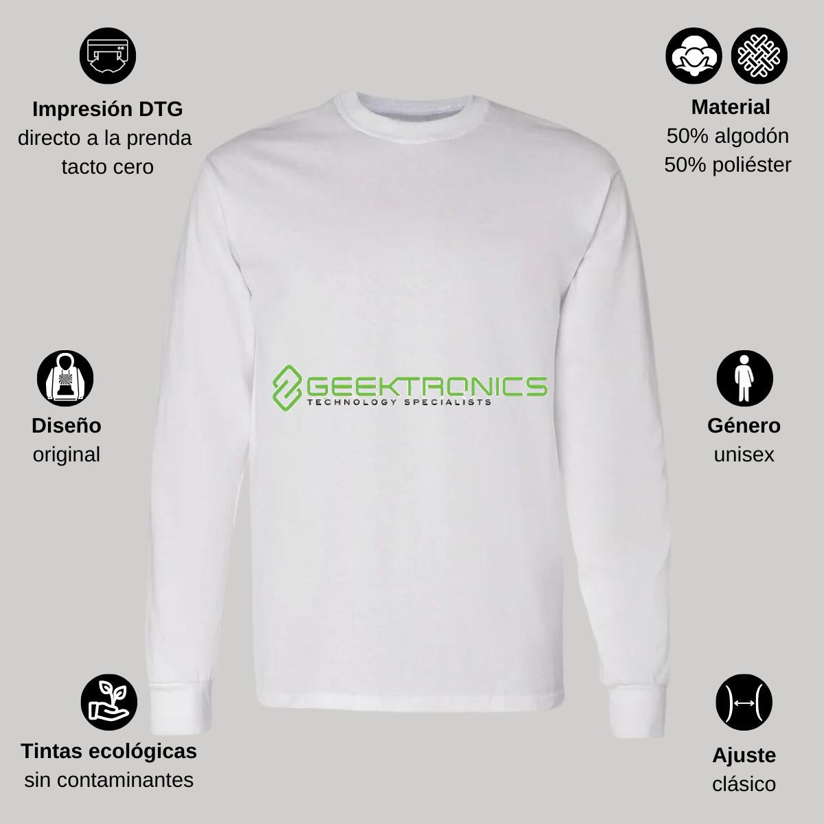 Playera Manga Larga Algodón Blanco Logo