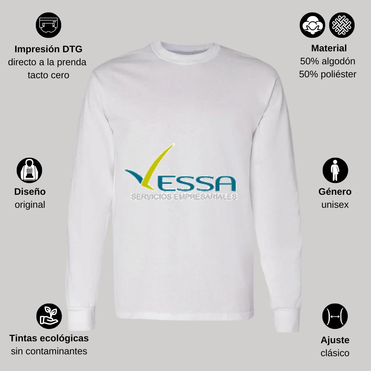 Playera Manga Larga Algodón Blanco Logo