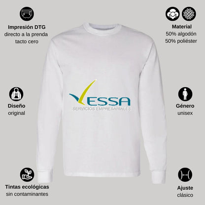 Playera Manga Larga Algodón Blanco Logo
