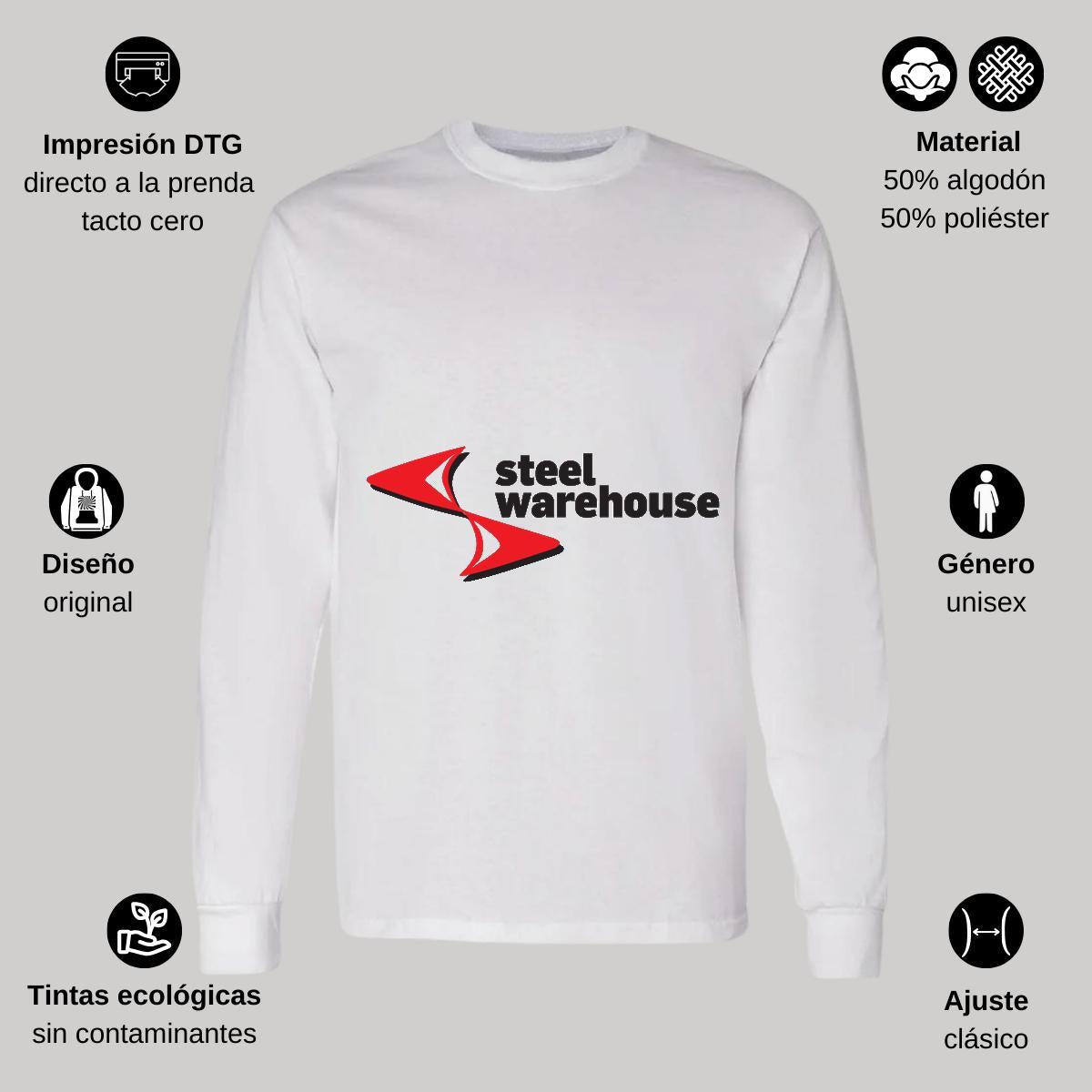 Playera Manga Larga Algodón Blanco Logo