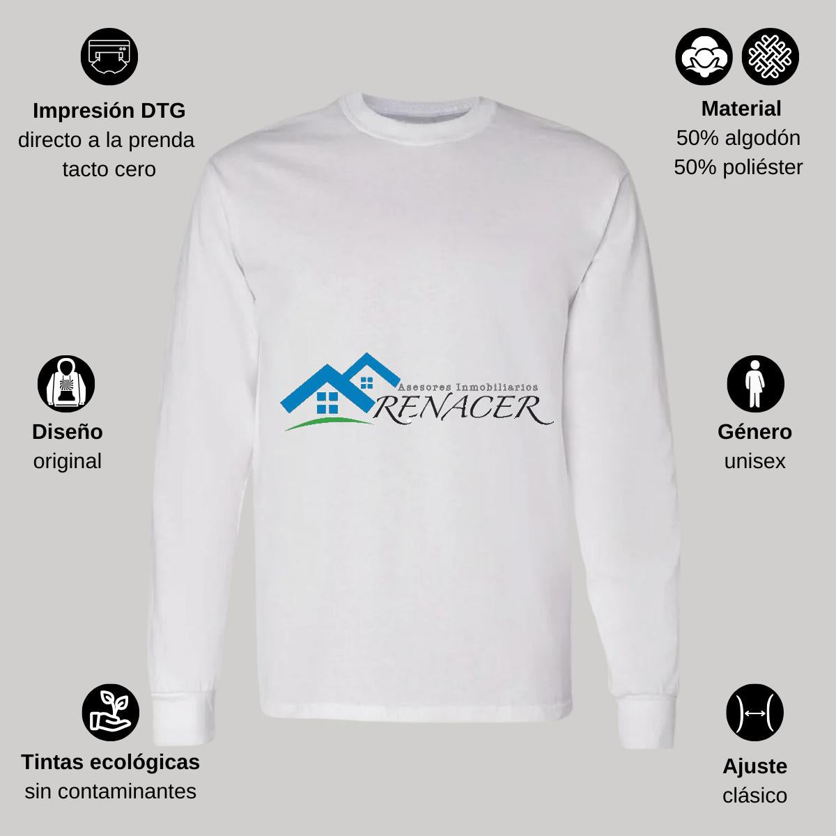 Playera Manga Larga Algodón Blanco Logo