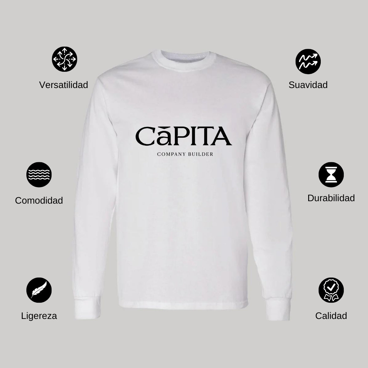 Playera Manga Larga Algodón Blanco Logo