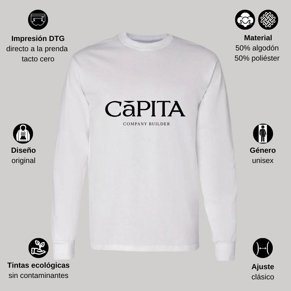 Playera Manga Larga Algodón Blanco Logo