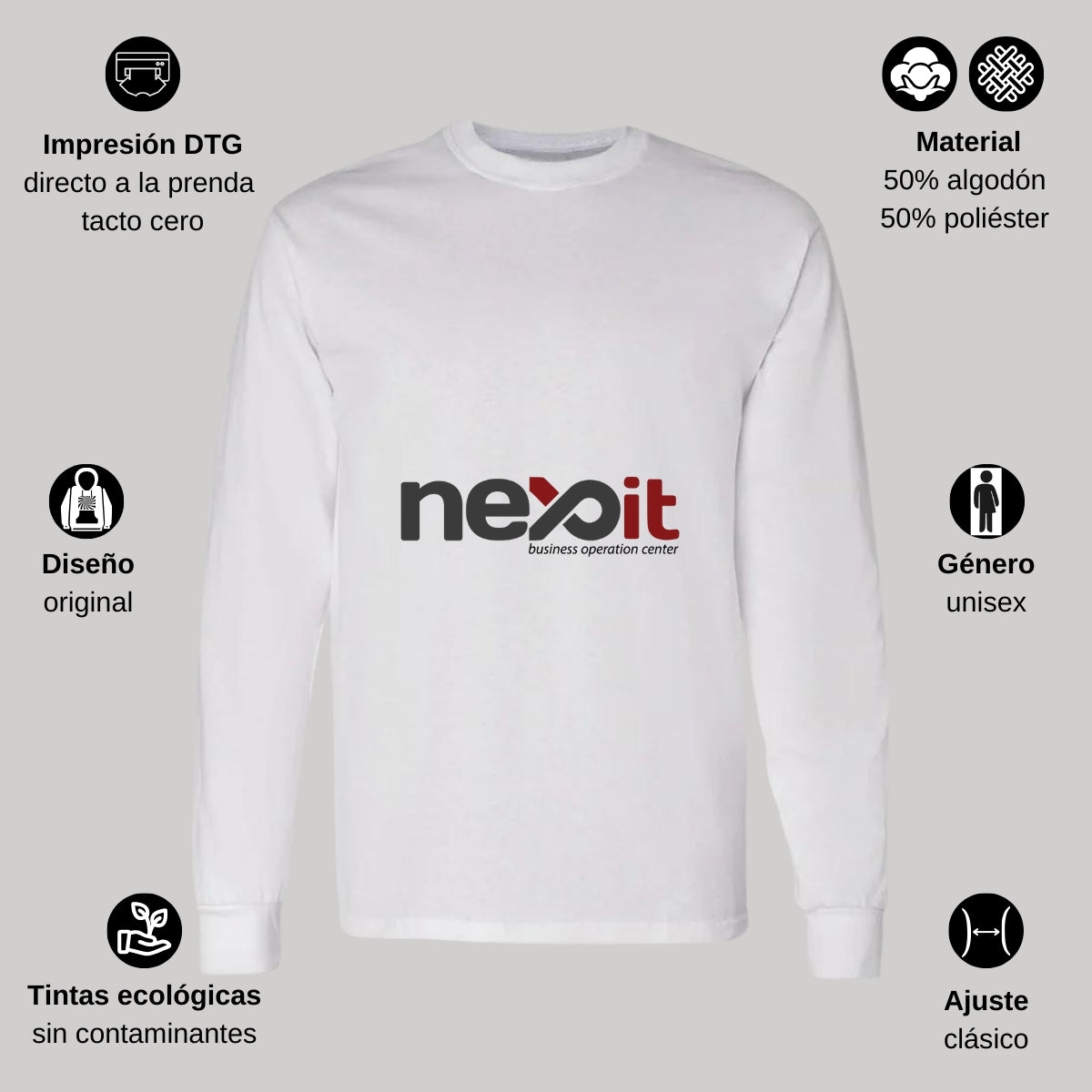 Playera Manga Larga Algodón Blanco Logo